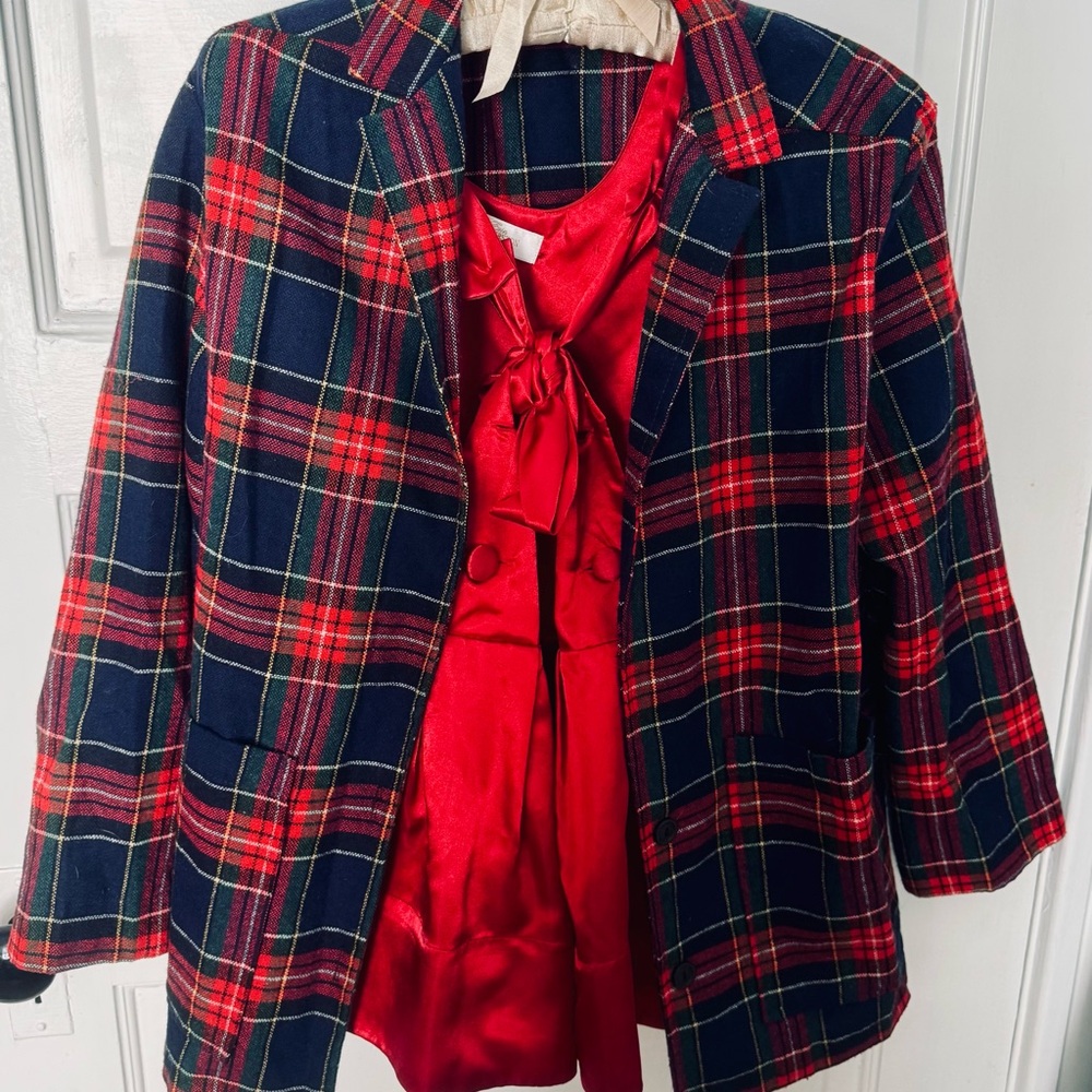 Elegant Plaid Blazer with Red Highlights